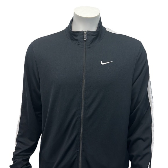 Nike Black White Two Stripe Track Running Swoosh Full Zip Jacket Size XL X-Large - Picture 6 of 12